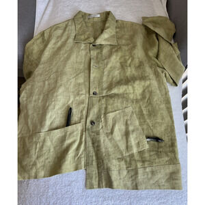 Vitamin Statement Button Down asymmetrical Shirt Minimalist Coastal Cozycore XL